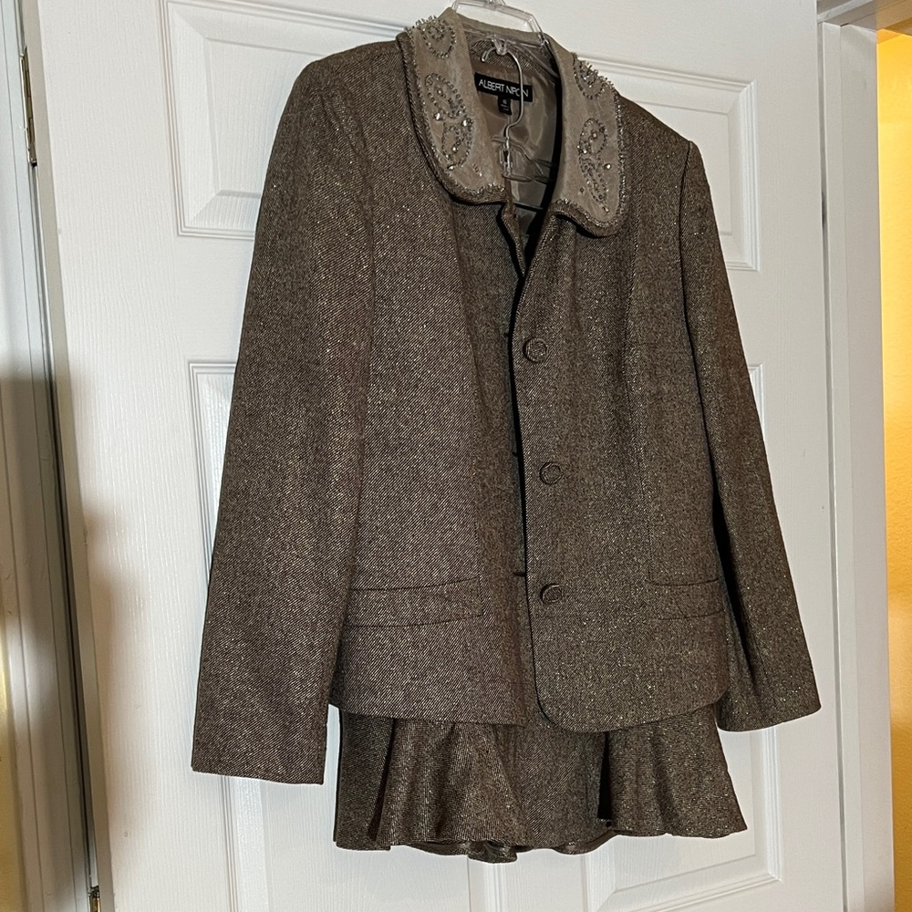 Albert Nipon Brown Blazer with Embellished Collar